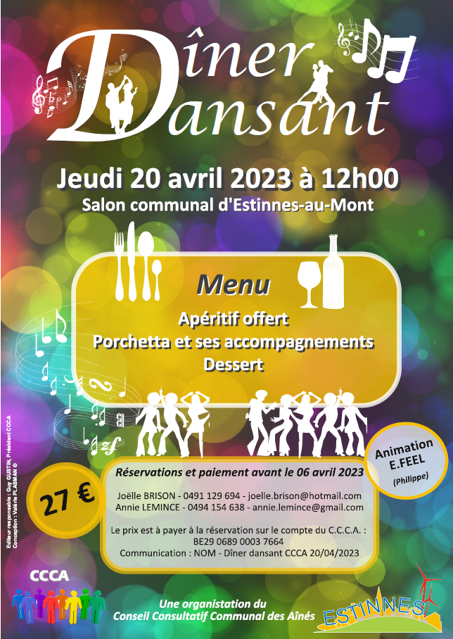 Affiche dîner dansant 2023 Estinnes Actualités